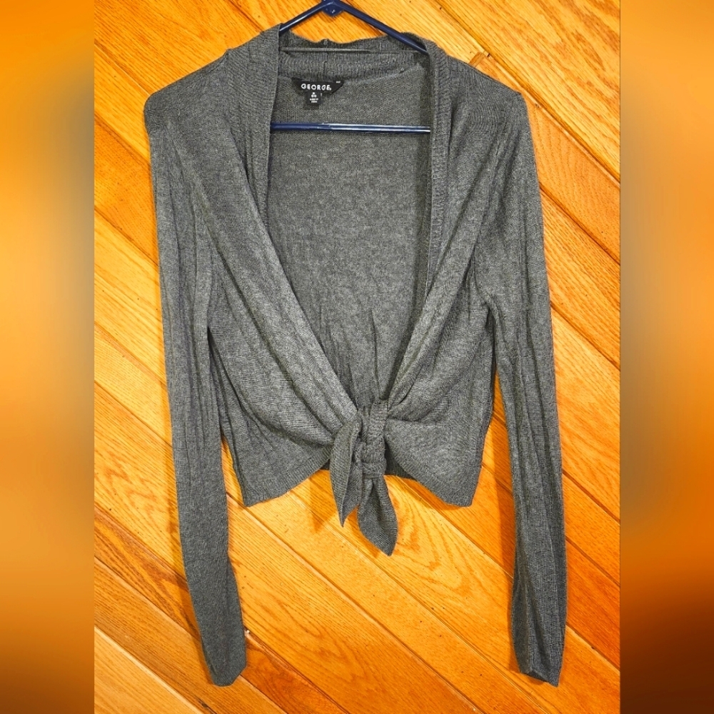 George gray open tie front long sleeved medium cardigan